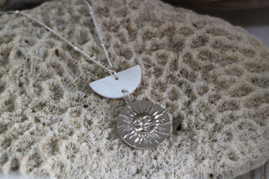 Mother of Pearl Silver Necklace with Sun Pendant