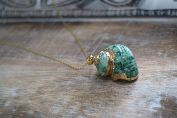 Load image into Gallery viewer, Green Conch Sea Shell Gold Necklace
