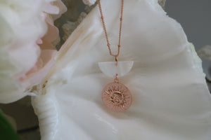 White Mother of Pearl Rose Gold Necklace with Sun Pendant