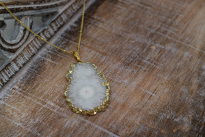 White Geode Druzy Crystal Gold Necklace