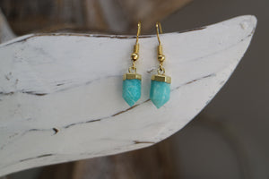 Amazonite crystal point gold earrings