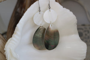 Black and white mother of pearl silver earrings