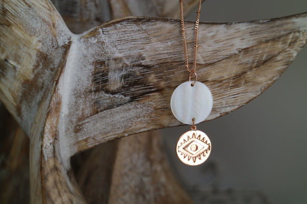 Load image into Gallery viewer, Mother of Pearl Shell Rose Gold Pendant Necklace
