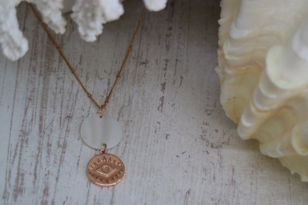 Load image into Gallery viewer, Mother of Pearl Shell Rose Gold Pendant Necklace
