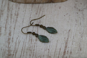 Bronze patina bohemian feather earrings