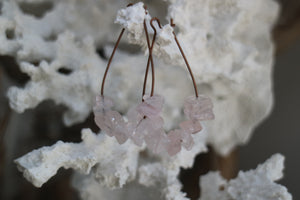 Boho pink rose quartz crystal chip gemstones on antique copper earrings hoops