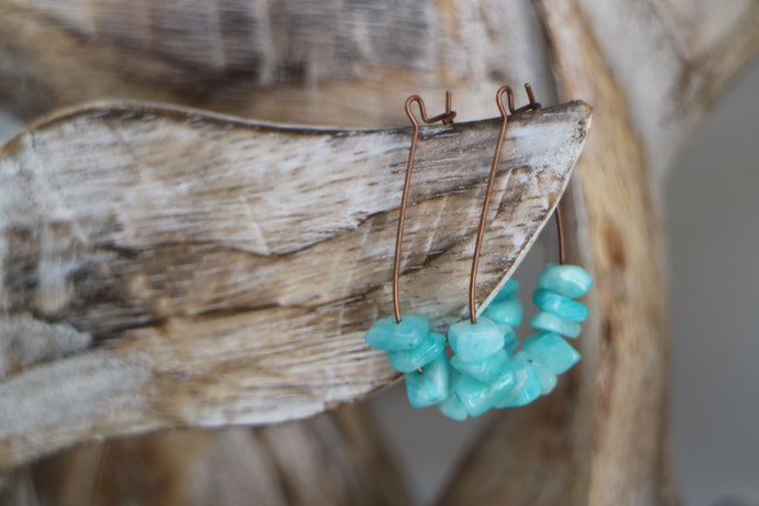 Amazonite gemstone chips on antique copper earring loops