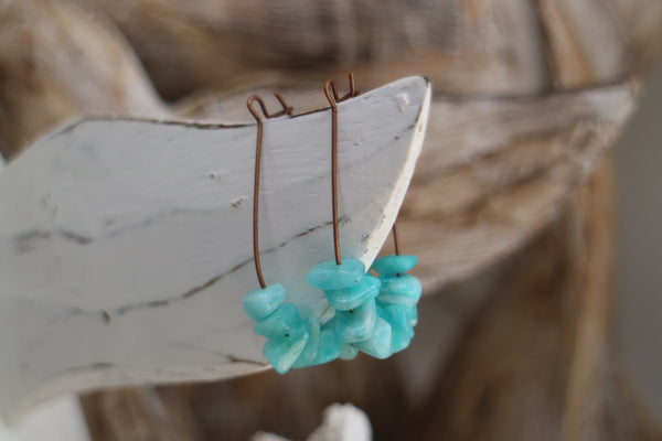 Load image into Gallery viewer, Amazonite gemstone chips on antique copper earring loops

