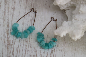 Amazonite gemstone chips on antique copper earring loops