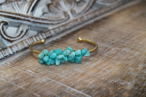 Amazonite gemstone chips with 16k gold plated wire wrapped on a gold plated bracelet