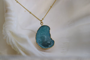 Verita Necklace - Blue Druzy Agate / Gold