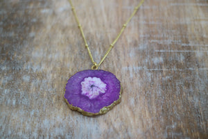 Purple Solar Quartz Crystal Gold Necklace