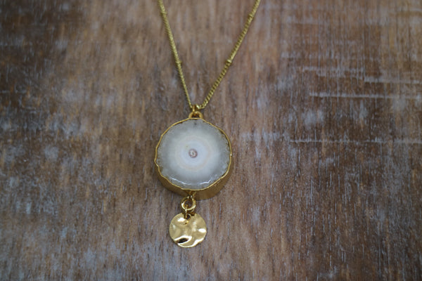 Load image into Gallery viewer, White Solar Quartz Crystal Gold Necklace
