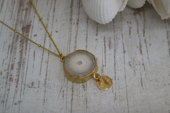 White Solar Quartz Crystal Gold Necklace