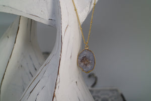 White Geode Druzy Crystal Gold Necklace