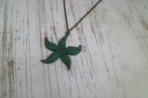 Green Bronze patina starfish boho necklace