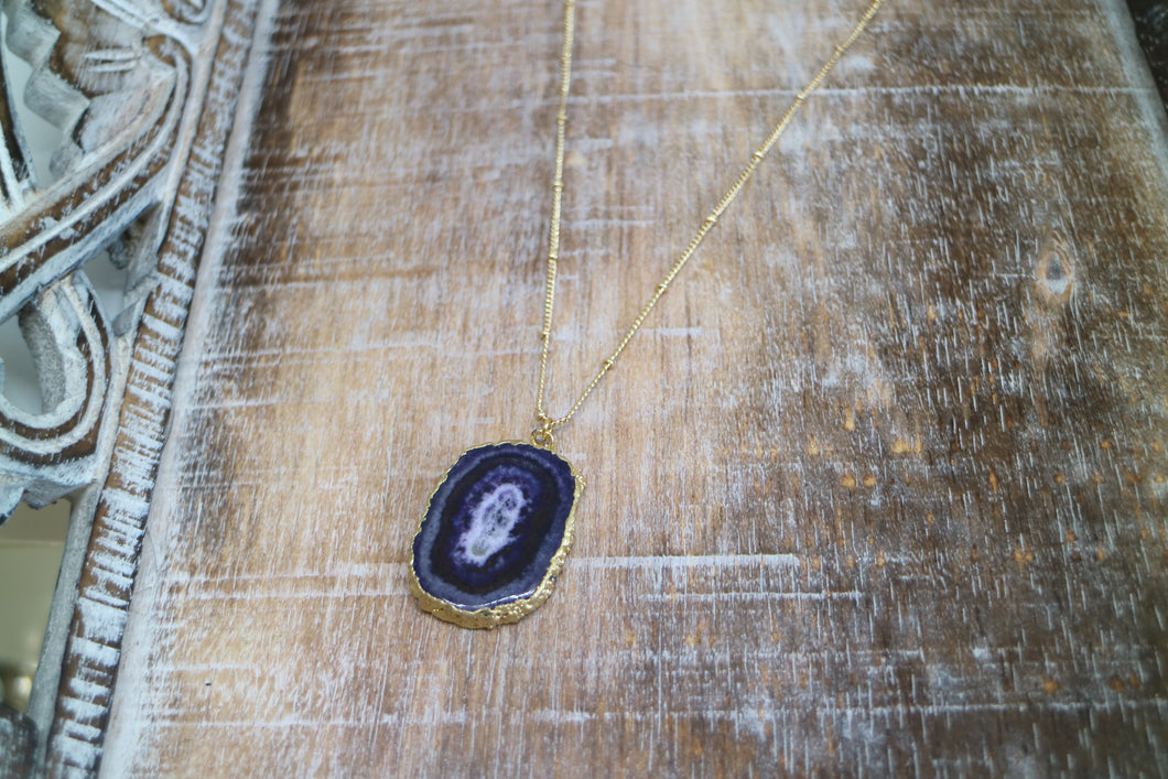 Purple Solar Quartz Crystal Gold Necklace