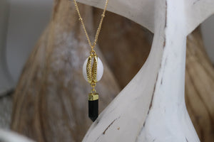 Black Onyx and Shell Gold Necklace