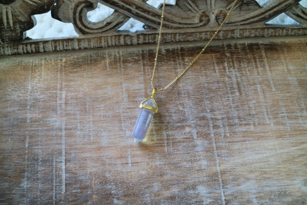 Load image into Gallery viewer, Opalite crystal point gold necklace
