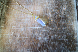Opalite crystal point gold necklace