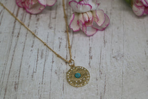 Gold Evil Eye Necklace with cubic zirconia and turquoise