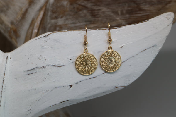 Load image into Gallery viewer, Gold Sun Coin Earrings
