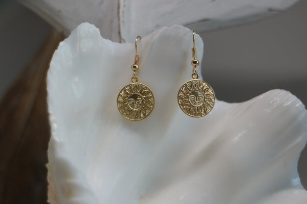 Load image into Gallery viewer, Gold Sun Coin Earrings
