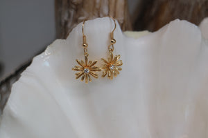Gold Daisy Flower Earrings with cubic zirconia