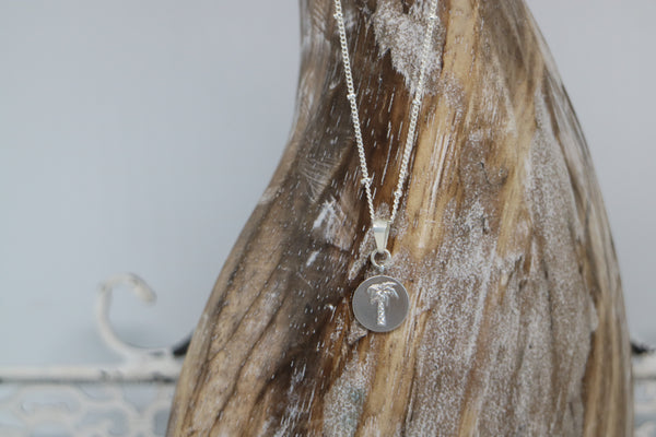 Load image into Gallery viewer, Silver rhodium palm tree coin necklace
