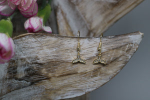 Gold Whale Tail Earrings with cubic zirconia