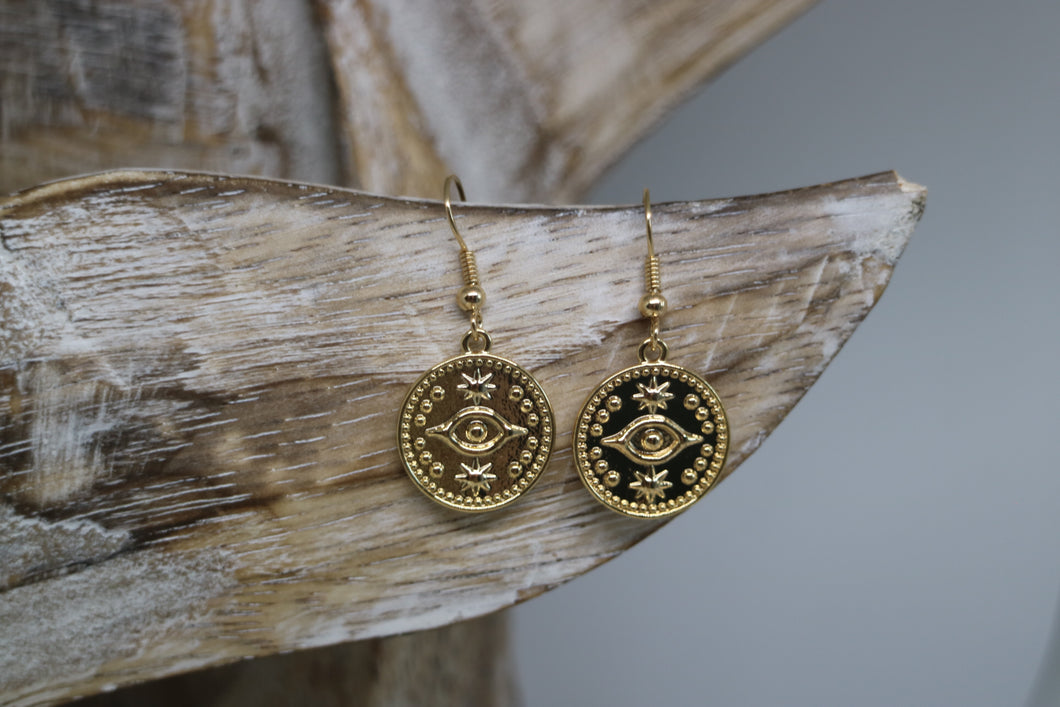 Gold Evil Eye of Protection Coin Earrings
