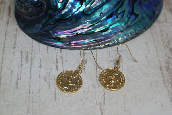 Load image into Gallery viewer, Gold Evil Eye of Protection Coin Earrings
