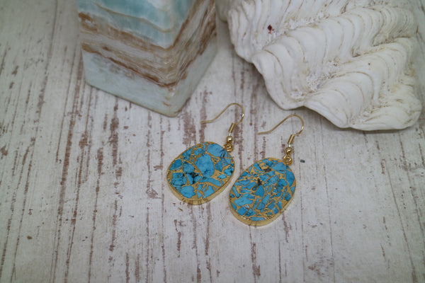Load image into Gallery viewer, Turquoise gemstone gold earrings
