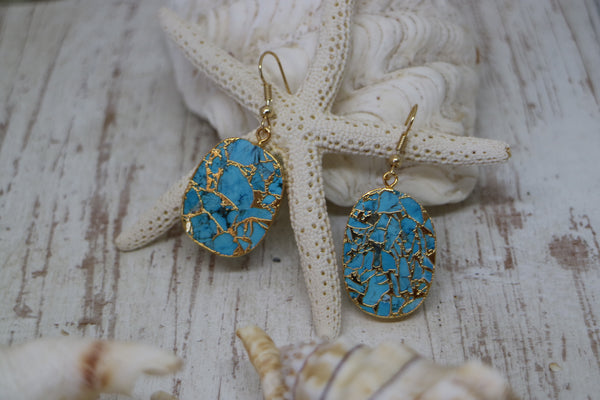 Load image into Gallery viewer, Turquoise gemstone gold earrings
