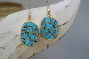 Turquoise gemstone gold earrings