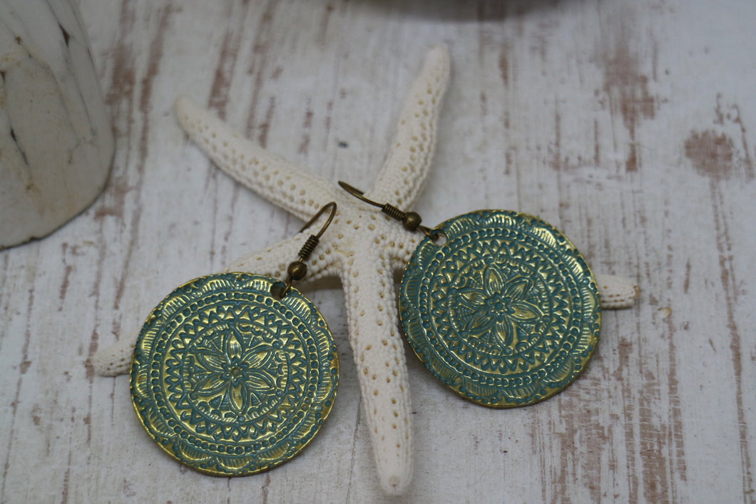 Blue Antique Copper Patina Bohemian Earrings