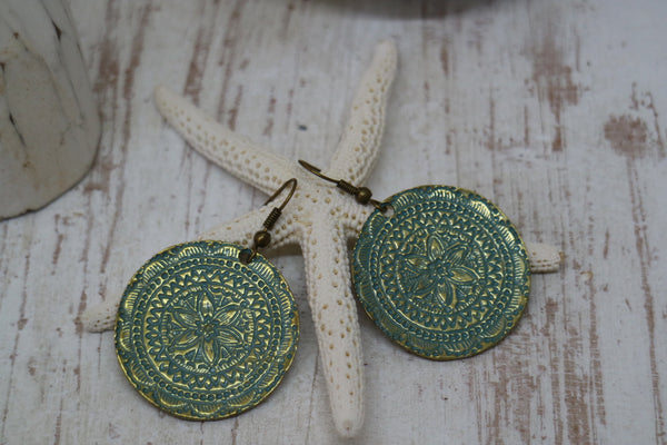 Load image into Gallery viewer, Blue Antique Copper Patina Bohemian Earrings
