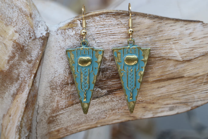 Blue Patina Bohemian Antique Copper Gold Earrings