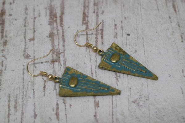 Load image into Gallery viewer, Blue Patina Bohemian Antique Copper Gold Earrings
