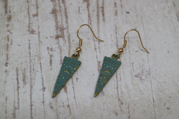 Load image into Gallery viewer, Blue Patina Bohemian Antique Copper Gold Earrings

