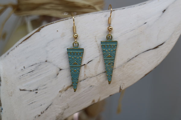 Load image into Gallery viewer, Blue Patina Bohemian Antique Copper Gold Earrings
