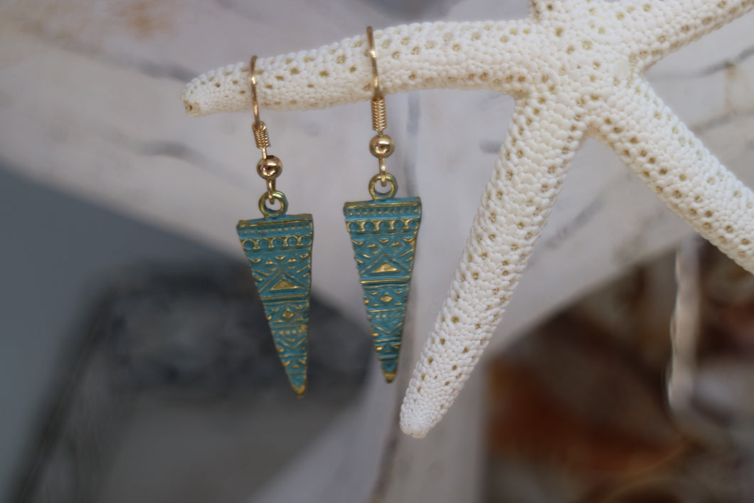 Blue Patina Bohemian Antique Copper Gold Earrings