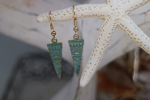 Load image into Gallery viewer, Blue Patina Bohemian Antique Copper Gold Earrings
