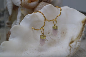 Rose quartz crystal point gold earrings