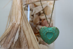 Green Patina Copper Vintage Bohemian Heart Necklace