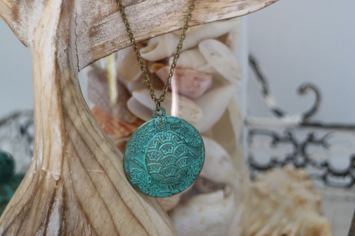 Green Patina Bronze Turtle Necklace