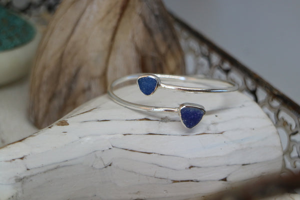 Load image into Gallery viewer, Blue Druzy Agate on Silver Bohemian Adjustable Bangle
