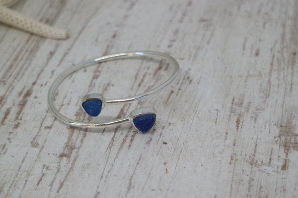 Load image into Gallery viewer, Blue Druzy Agate on Silver Bohemian Adjustable Bangle

