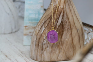Pink Geode Druzy Agate Crystal Gold Necklace