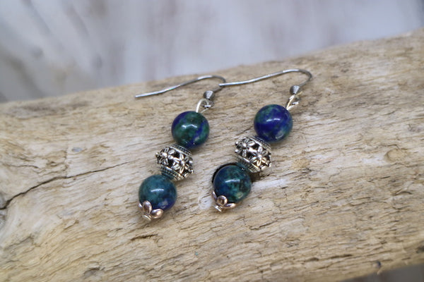 Load image into Gallery viewer, Lapis Lazuli bohemian silver earrings
